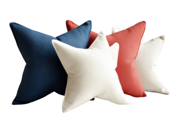 Group of patriotic star shaped pillows isolated on transparent background. Star decorative pillow isolated on white background.
