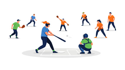 Obraz premium Baseball game Illustration: A baseball game is captured in a dynamic illustration style, with a batter in action. A captivating illustration of baseball, focusing on a sport activity