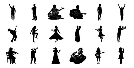 Musicians and performers in silhouette singers guitarists