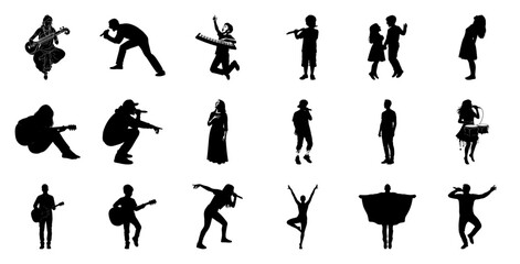 Musicians and dancers performing silhouette singers