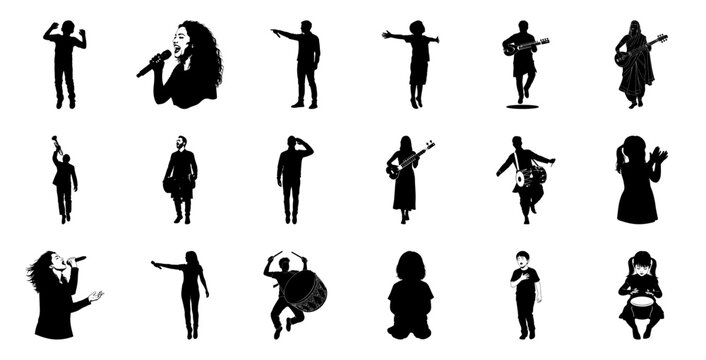 People performing music and dancing silhouette singing