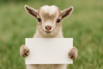 Obraz premium Cute goat holding blank sign.