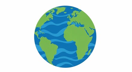 Fototapeta premium Stylized Earth Globe Icon with Continents and Blue Waves Global Planet Illustration