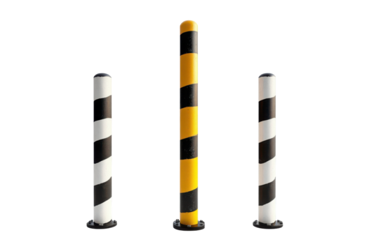 Striped safety bollards isolated on transparent background. Traffic pole isolated on white background. - Powered by Adobe