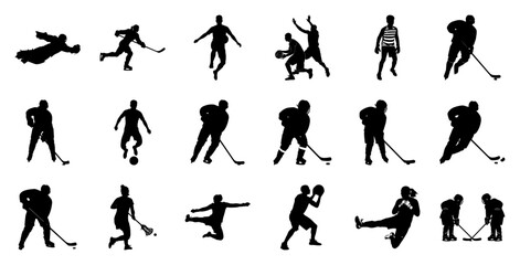 Obraz premium Sports action silhouettes hockey basketball
