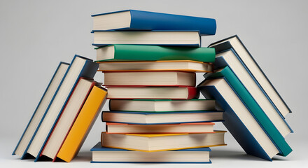 Stack of colorful books on a white background for reading and education
