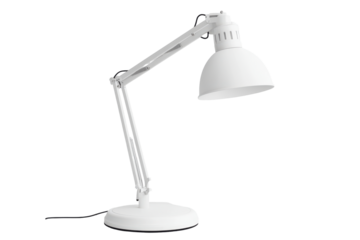 White adjustable desk lamp isolated on transparent background. White desk lamp isolated on white background.