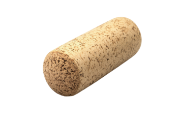 Natural cork stopper for wine bottle isolated on transparent background. Wine cork isolated on white background.