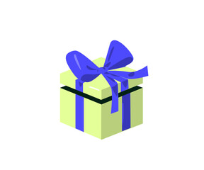 Gift box. Holiday package with ribbon bow decoration. Surprise, giftbox with decor, ornament. Flat vector illustration isolated on white background.