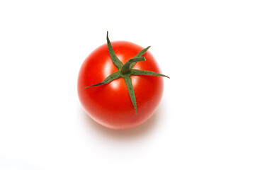 Overhead View of Single Fresh Red Tomato on White Background