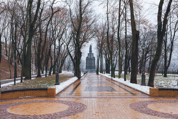 Park Alley Leading to Saint Vladimir Monument in Kyiv Ukraine Winter