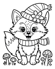 Obraz premium Cute winter fox illustration vector art scalable eps for coloring pages and children's designs silhouette White background