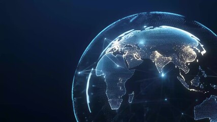 Glowing digital earth with interconnected lines and bright city lights , Digital globe with glowing network lines and city lights, Futuristic global communication and data concept. - Powered by Adobe
