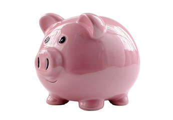Obraz premium Charming pink ceramic piggy bank with glossy finish on transparent background