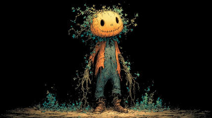 Jack o'Latern Halloween with long legs and crooked.