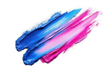 Abstract brush stroke with blue and pink paint isolated on transparent background. Abstract paint strokes in pink and blue isolated on white background.