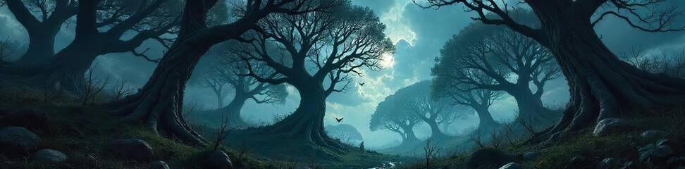 Gnarled Trees Claw at a Stormy Sky Rage-Filled Forest, Dark and Brooding Atmosphere - Perfect for Fantasy, Horror, or Environmental Projects