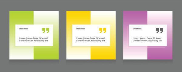 Quote frames blank templates set. Set of speech bubble quotes template. Textbox isolated on a color background. Testimonials text in brackets, citation empty quote bubbles.	