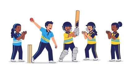 Cricket Playtime: A vibrant illustration capturing children engaging in a cricket match, their energy and enthusiasm evident as they play this classic sport. 