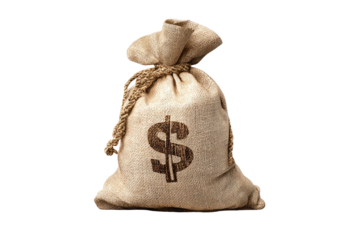 Burlap sack with dollar sign symbolizes wealth, success, and prosperity