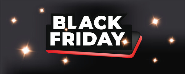 Black Friday banner with glare. Shiny dark background with light reflection and sale text, advertising design template