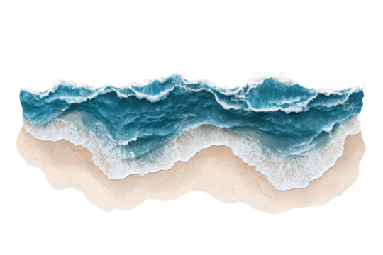Ocean wave crashing on a sandy beach isolated on transparent background. Ocean waves crashing on the sandy beach isolated on white background.
