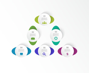 Step by step creative infographic template with 6 options, parts or processes.
