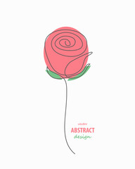 Rose one line drawing. Abstract flower single line art. Vector illustration can be used for logo, greeting cards, posters, books, flyers.