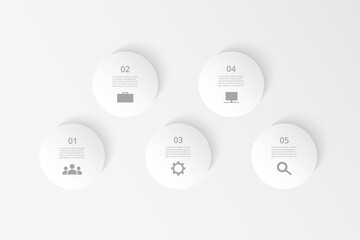 Step by step creative infographic template with 5 options, parts or processes.