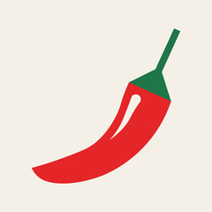 Flat Red Chili Pepper Vector with Green Stem