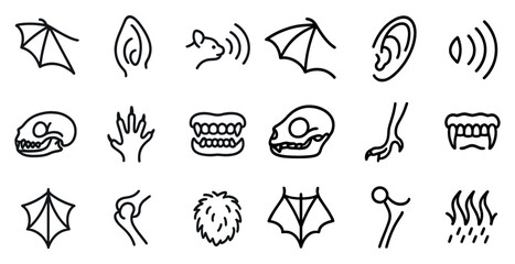 Horror elements outline icons set – silhouette, vector, creepy and spooky symbols