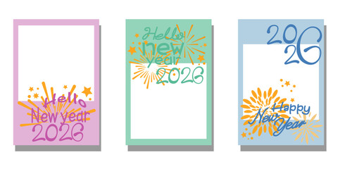 Colorful decoration new year frames. 2026 happy new year template collection. Vector illustration.