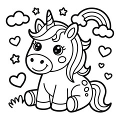 Cute unicorn coloring page vector illustration scalable eps for kids and fantasy designs silhouette White background
