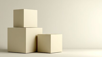 Geometric arrangement of stacked beige cubes on a neutral background