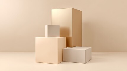 Geometric cubes displaying modern product presentation in beige tones