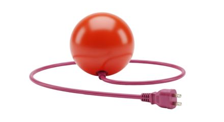 Isolated reddish-orange ball lamp with power cable, modern lighting fixture for interior decor