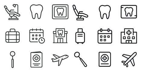 Dental and healthcare line icons set – outline, linear, medical and clinic symbols