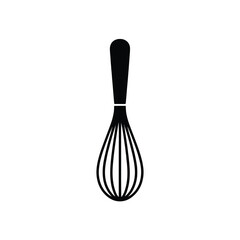 Minimalist vector logo design of a black whisk kitchen tool scalable illustration for eps silhouette White background