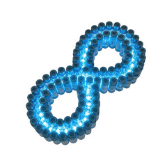 Blue infinity symbol made of lights, isolated on transparent background
