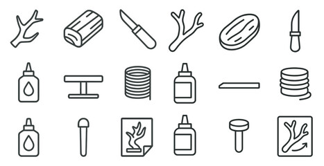 Woodworking line icons set – outline, linear, carpentry and crafting symbols