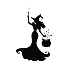 Enchanting witch silhouette vector illustration scalable eps file for magical designs silhouette White background