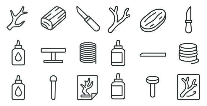 Woodworking line icons set – outline, linear, carpentry and crafting symbols
