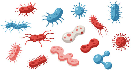 Colorful collection of microorganisms and bacteria in flat design