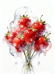 Surreal Fruits Series : A delicious looking healthy bunch of ripe strawberries on a white background suitable for graphic design and decoration 002