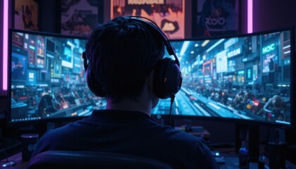 Young woman and businessman smiling and looking at a montage of people working in the office, a casual guy watching TV at night in the city