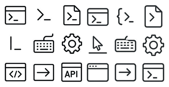 Programming and development line icons set &ndash; code, tech, web design tools