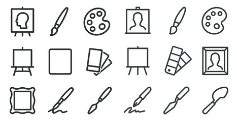 Art and creativity outline icons set – sketch, drawing, artist tools