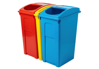 Isolated set of primary color recycle bins for office, kitchen, or classroom containers