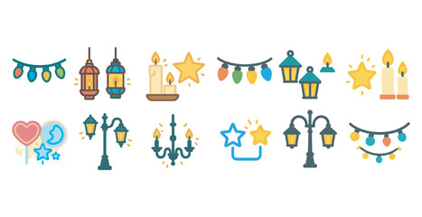 Obraz premium Holiday and celebration icons set – flat, festive, party and event symbols
