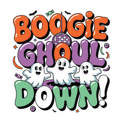 Boogie ghoul down halloween ghosts dancing disco ball spooky fun festive vector illustration eps scalable art silhouette White background